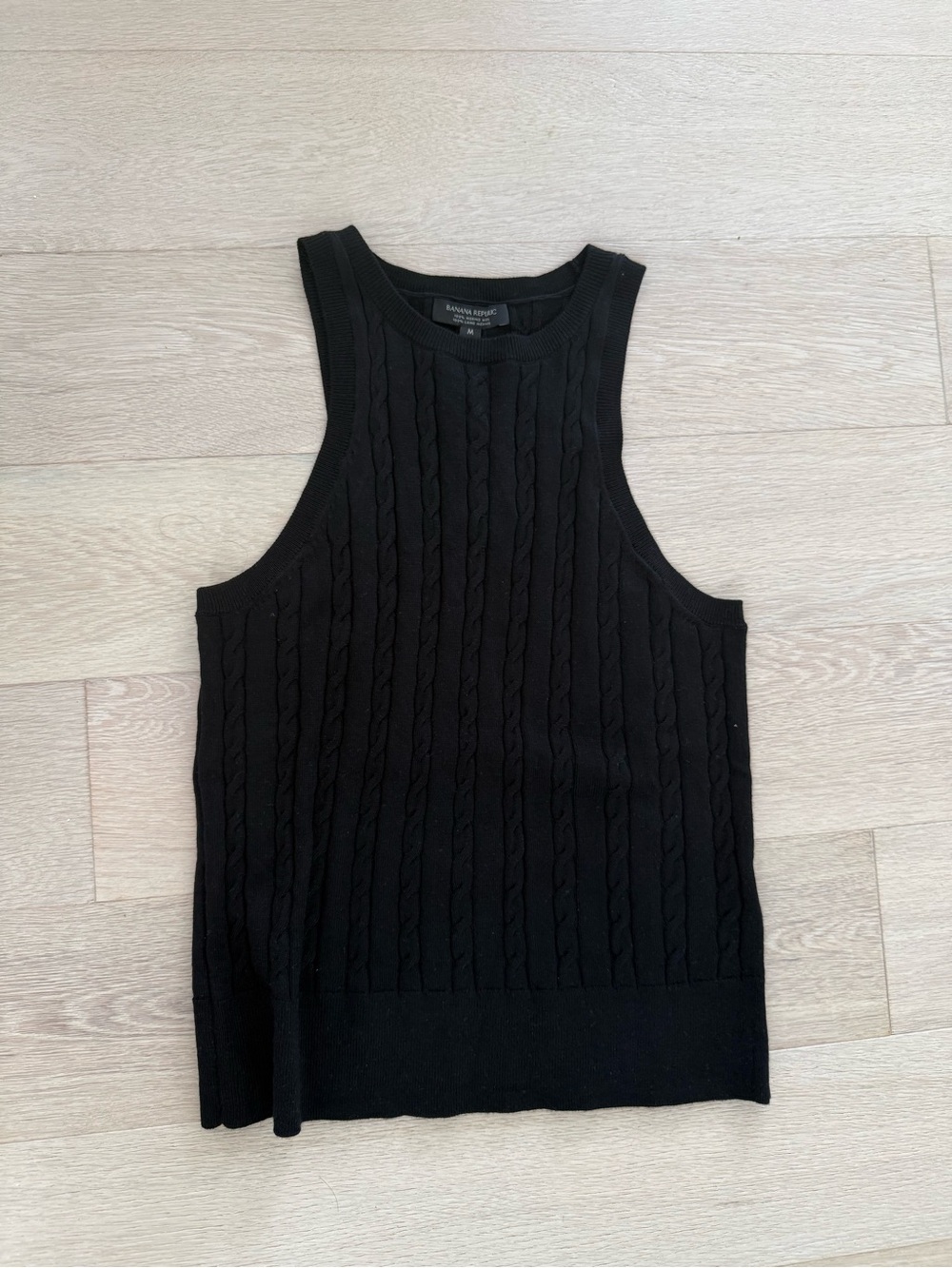 Banana Republic Black Cable-Knit Tank - 100% Merino Wool